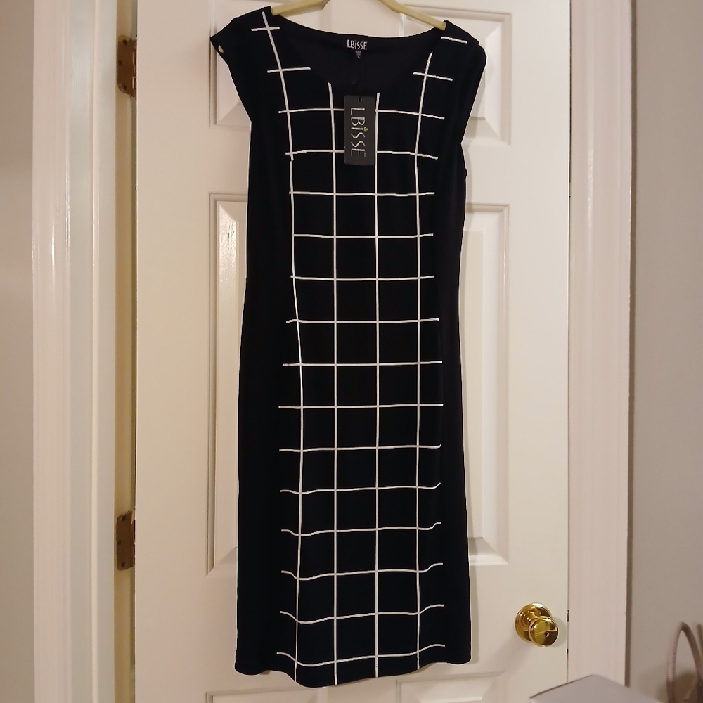 New!! Lbisse L Black and White Grid Pattern Dress